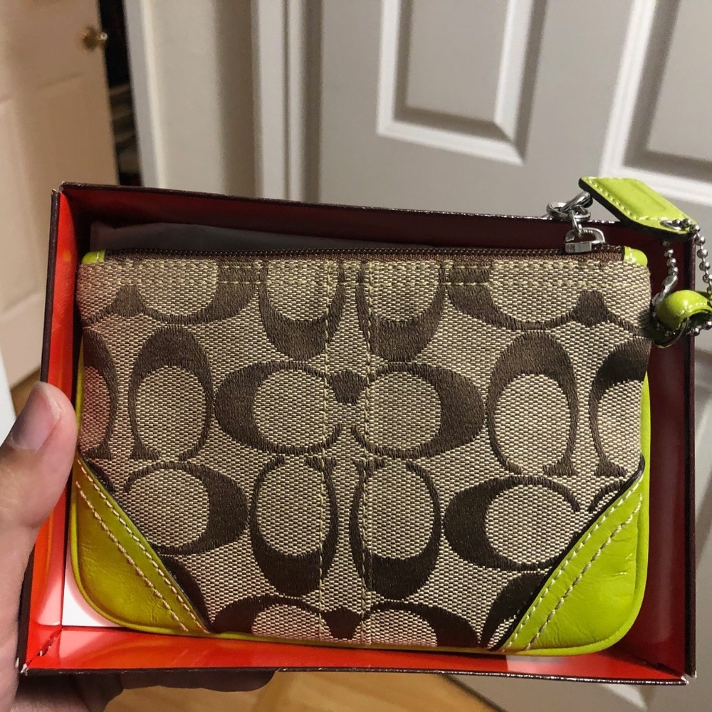 Brand new in box green Coach Signature Wristlet